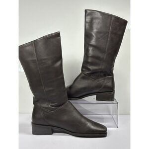 Naturalizer Dark Brown Leather Mid Calf Pull On Boots Women 9 M Square Toe